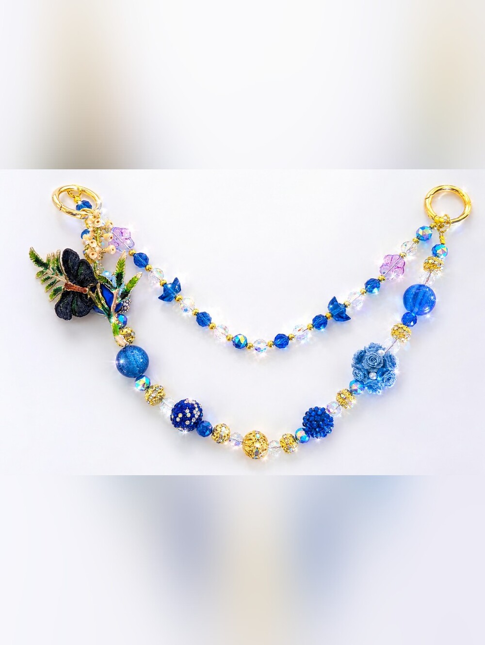 💙 Handmade Sapphire Blue Bag Charm | Sparkling Blue & Gold Beaded